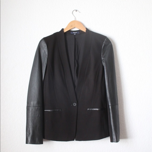 NWT Madewell Black Leather Blazer Sz: 6 - Picture 3 of 7